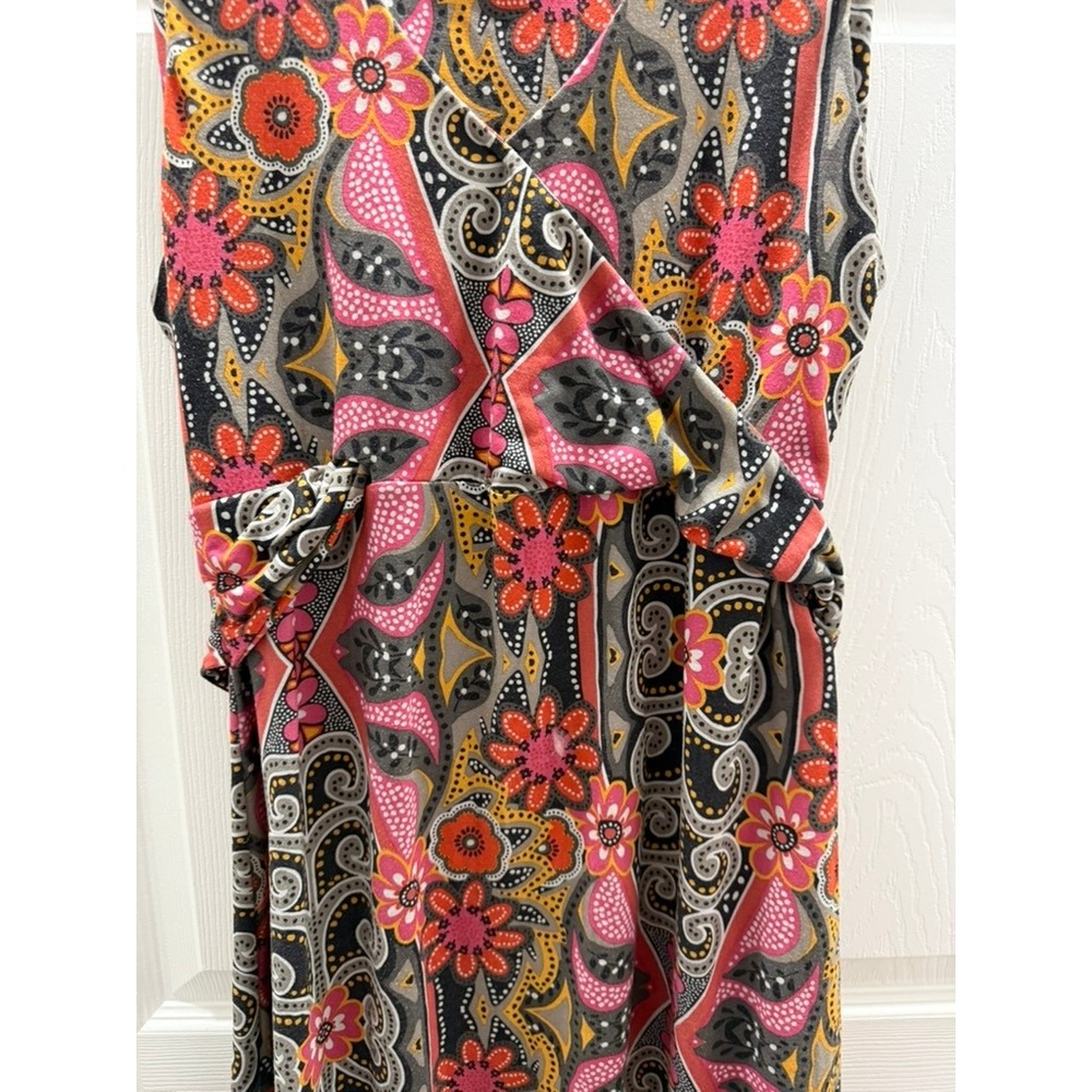 Prana Womens Twist Front Retro Faux Wrap Dress Built In Bra Paisley Floral XL - Picture 4 of 8